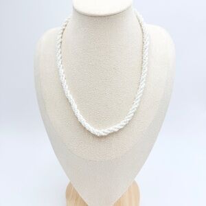 White Seed Bead Necklace Handmade Boho Minimalist Adjustable